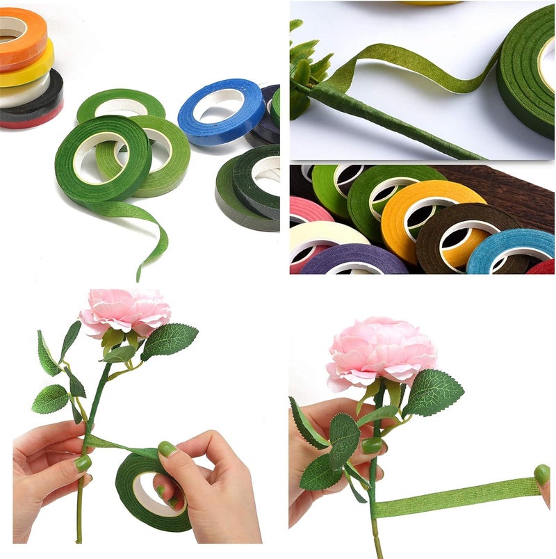 Transun Moo 4 Rolls 1/2 Inch Floral Tapes Florist Wraps for Bouquet Stem and Flowers Making Craft Projects (30 Yards, Dark Green) - Image 3